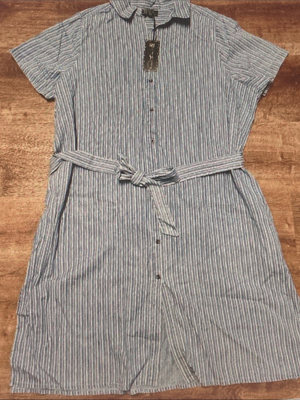 DG2 by Diane Gilman Blue and White Vertical-Stripe Button Midi Dress